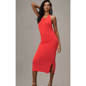$168 Anthropologie Slinky Knit Halter Bodycon Dress | Sz M, Red Orange NEW